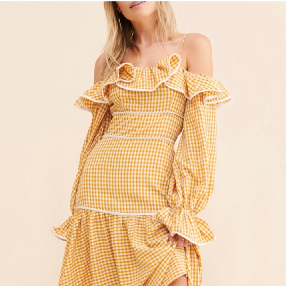 Free People/Keepsake the Label Marigold Gingham Off-the-Shoulder Maxi Dress - Picture 7 of 7